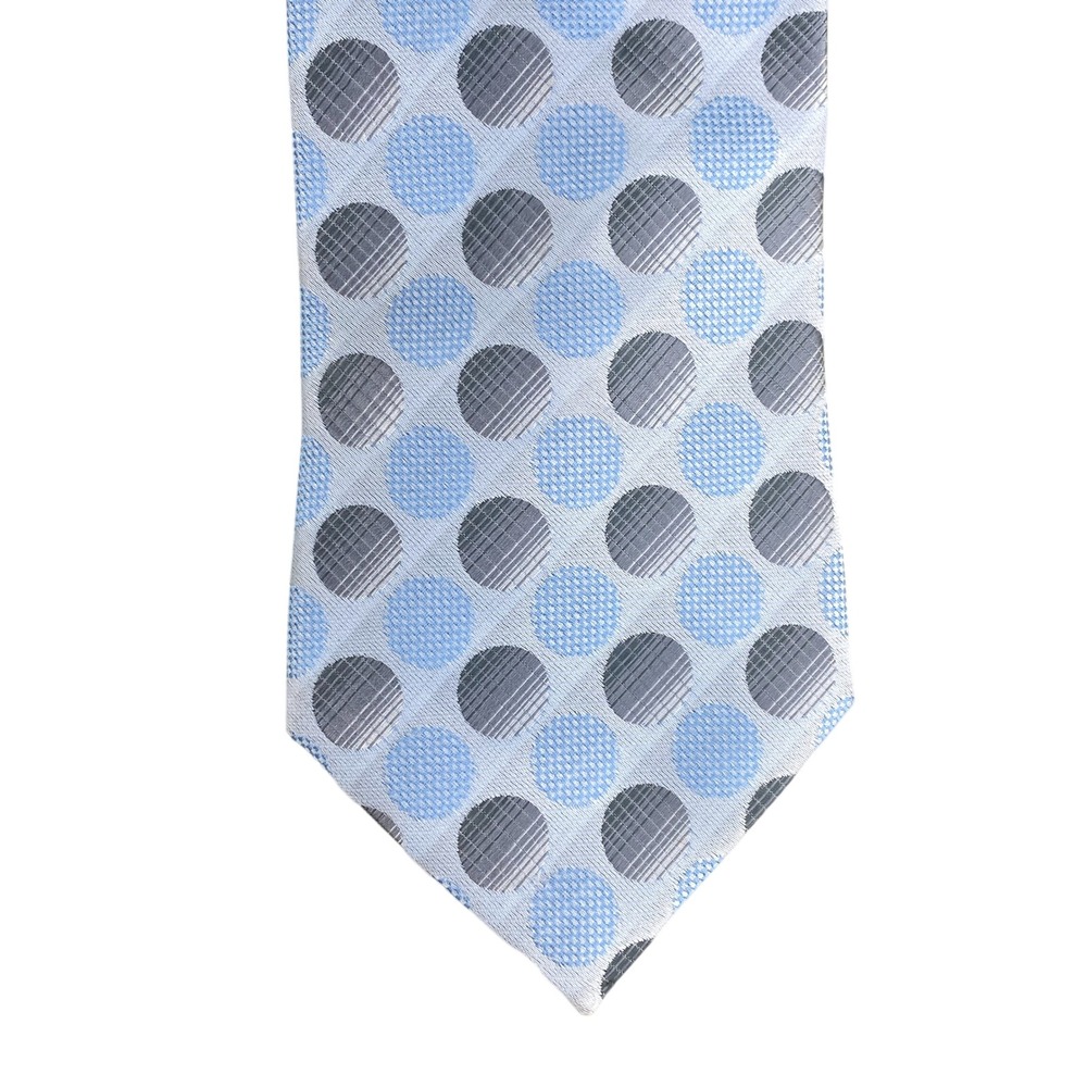 Milani Collezioni Mens Tie Blue Grey Silver Polka Dot Geometric Long 61x4